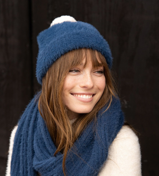 Chalet Beanie - Indigo w/Natural Pom