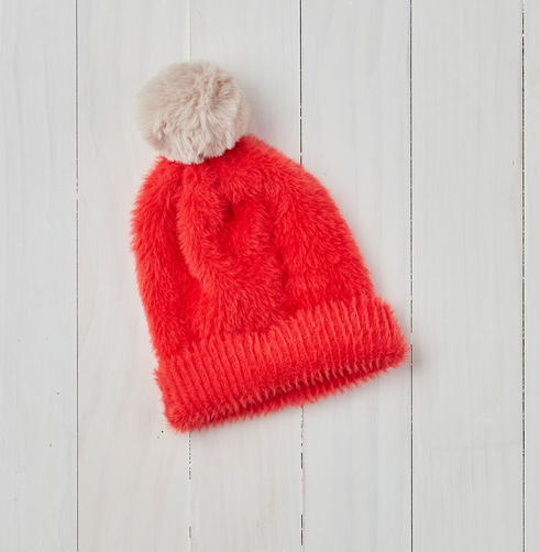 Chalet Beanie - Red w/Natural Pom