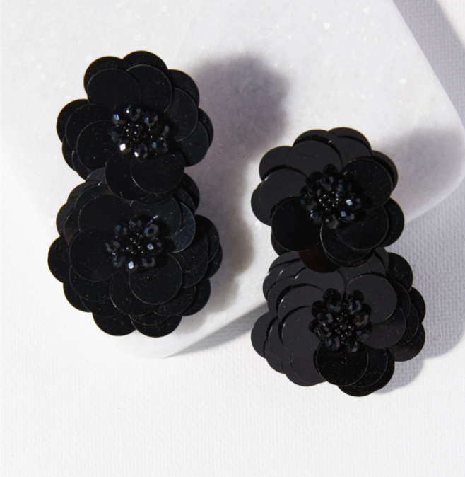 Double Black Flower Earring (HHER0202)