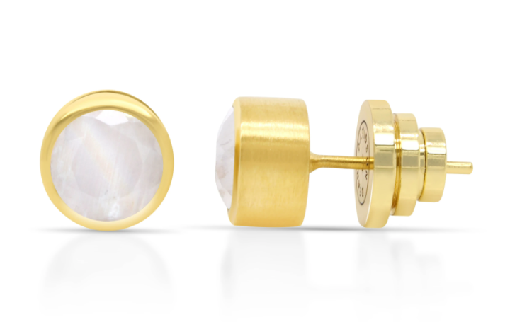 Signature Midi Studs - Moonstone/Gold