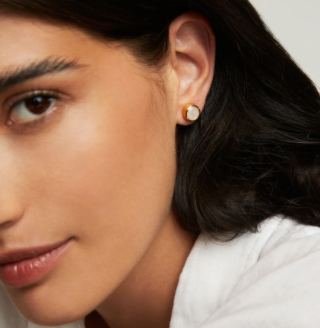 Signature Midi Studs - Moonstone/Gold