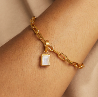 Baguette Gemstone Bracelet - Moonstone/Gold