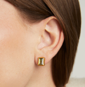 Baguette Gemstone Studs - Morganite/Gold