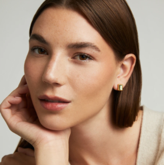 Baguette Gemstone Studs - Morganite/Gold