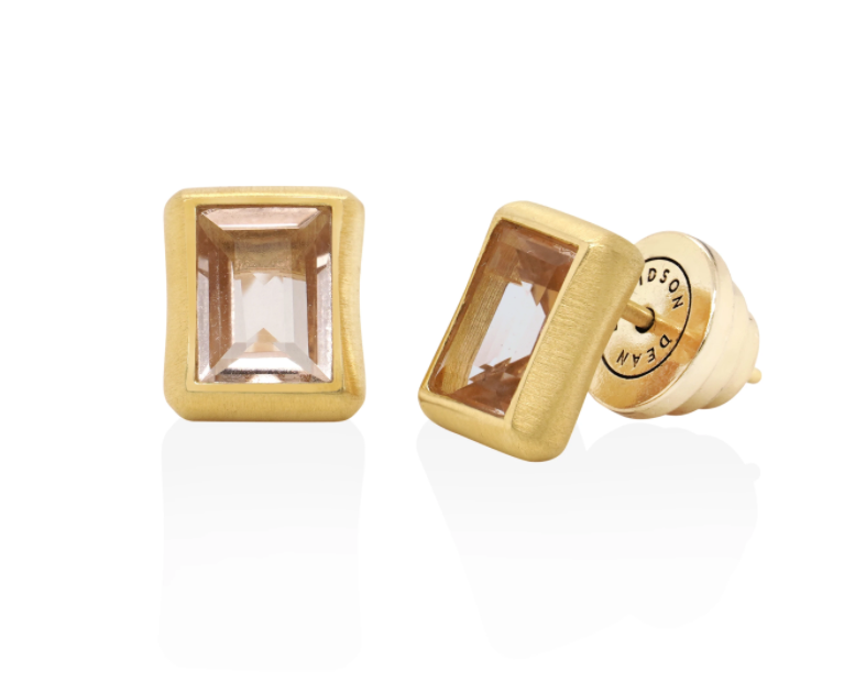 Baguette Gemstone Studs - Morganite/Gold
