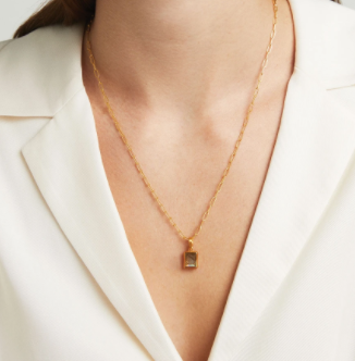 Baguette Gemstone Pendant - Labradorite/Gold