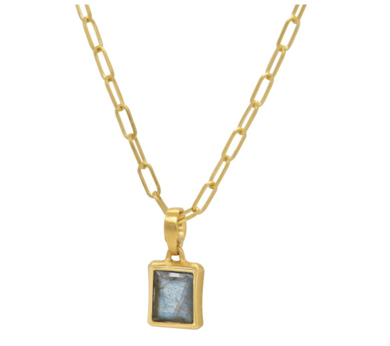 Baguette Gemstone Pendant - Labradorite/Gold