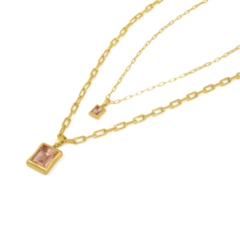 Large Baguette Gemstone Pendant - Morganite/Gold
