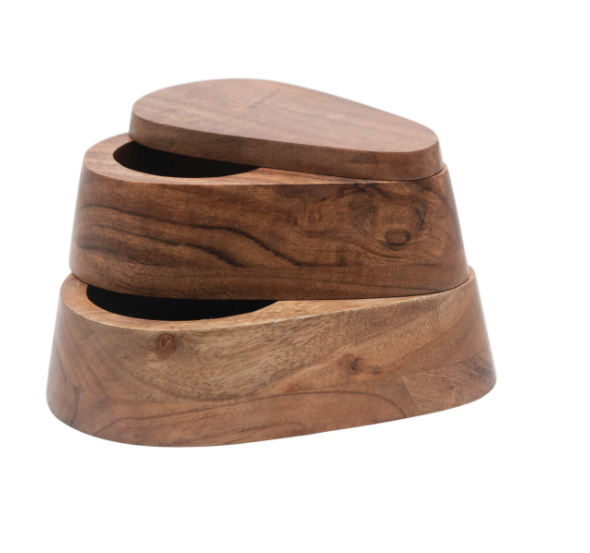 Wood Salt and Pepper Dish w/Lid