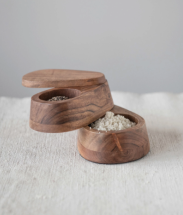Wood Salt and Pepper Dish w/Lid