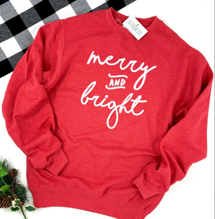 Merry and Bright Glitter Print Sweatshirt