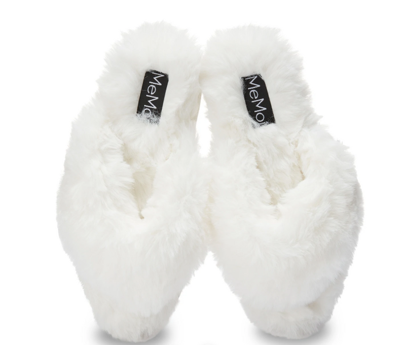 Fuzzy Thong Plush Slippers | Ivory