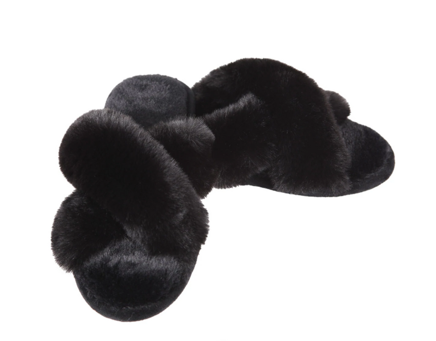 Beverly Fur Plush Slippers | Black