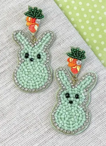 Mint Bunny Beaded Earrings