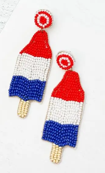Patriotic Popsicle Beaded Earrings