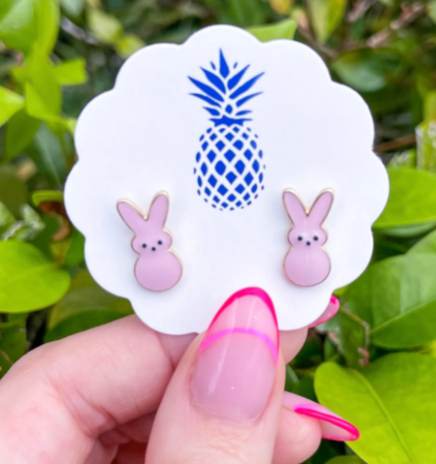 Pink Bunny Enamel Earrings