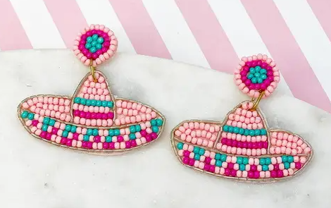Pink Sombrero Beaded Earrings
