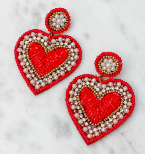 Red Heart Beaded Earrings