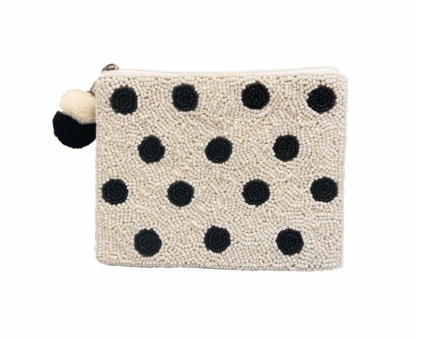 Polka Dot Beaded Coin Clutch