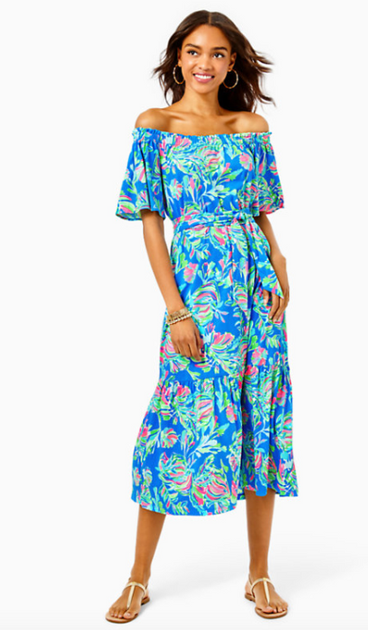 Merle Midi Dress - Blue Flare Fancy Fins