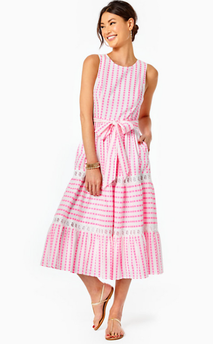 Maybella Midi  Dress - Gingham Stripe