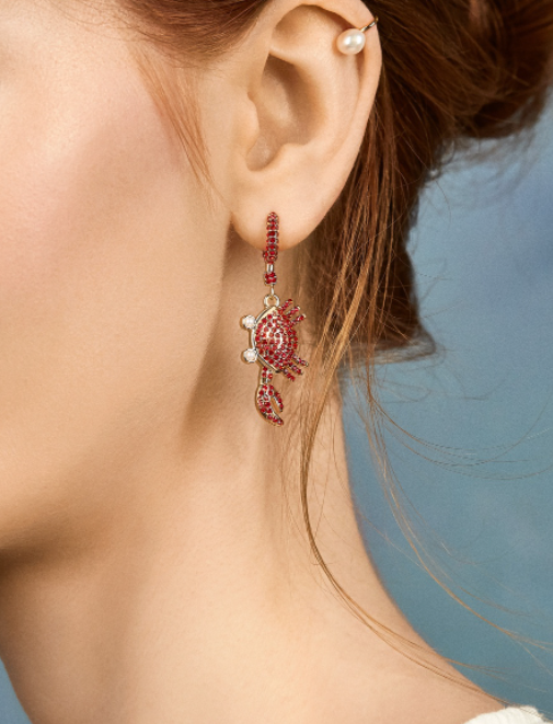 Red Dangle Crab Earrings