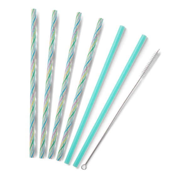 Reusable Straw Set | Rainbow Stripe & Aqua