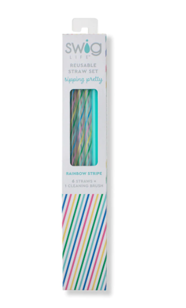Reusable Straw Set | Rainbow Stripe & Aqua