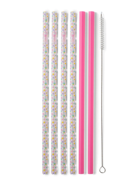 Reusable Straw Set | Confetti & Pink