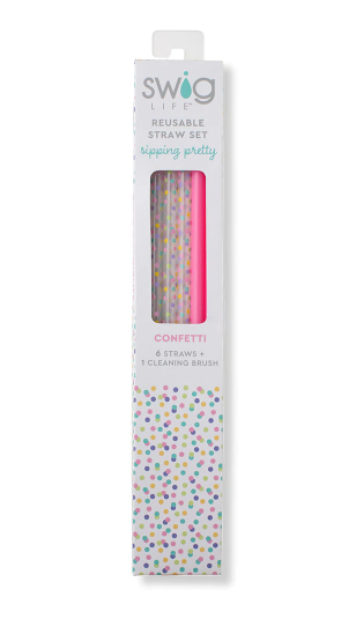 Reusable Straw Set | Confetti & Pink