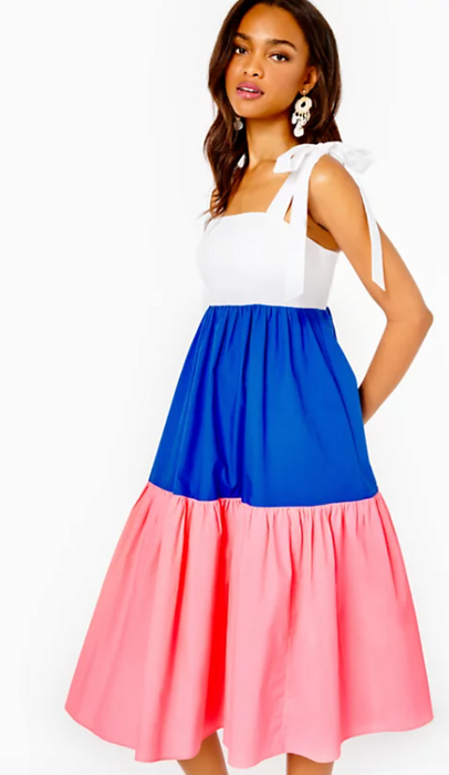 Anlee Midi Dress | Borealis Blue and Coral