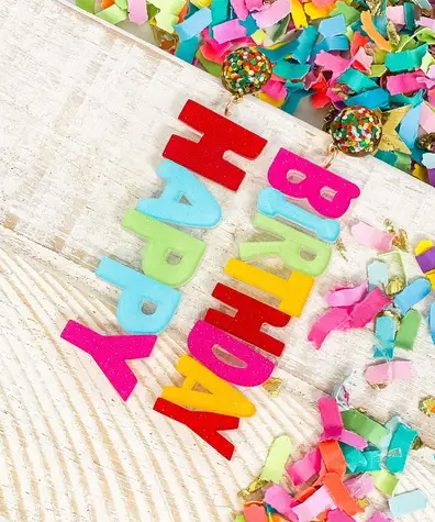 Happy Birthday Acrylic Dangle Earrings