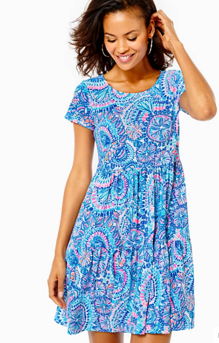 Geanna Short Sleeve Dress | Grotto Blue Commotion in Ocean