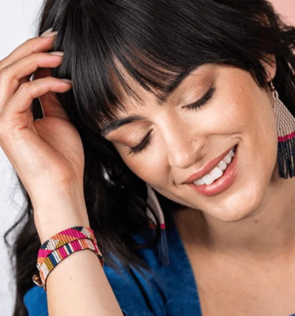Thin Luxe Bracelet | Pink Citron Peacock Stripe