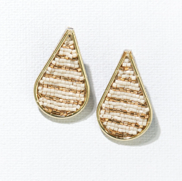 Beaded Drop Stripe Earrings | Ivory Gold