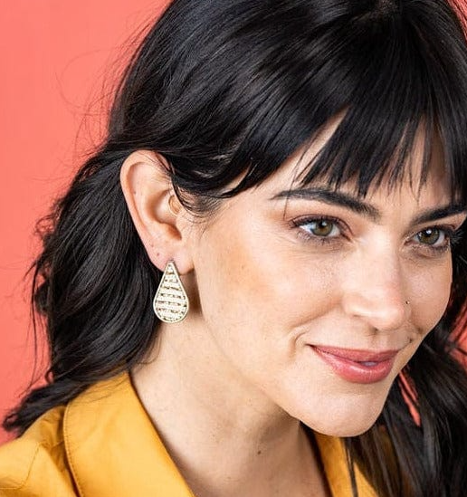 Beaded Drop Stripe Earrings | Ivory Gold