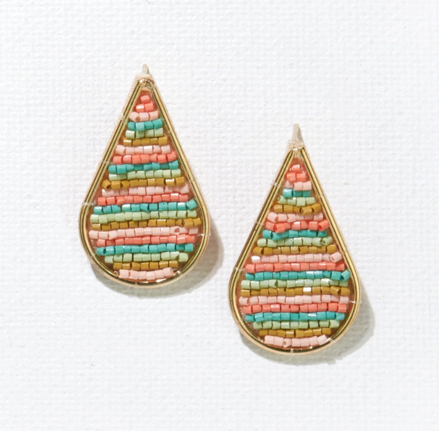 Beaded Drop Stripe Earrings | Coral Mint