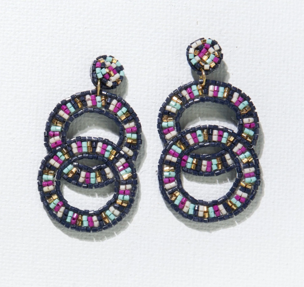 Double Circle Earrings | Navy Magenta