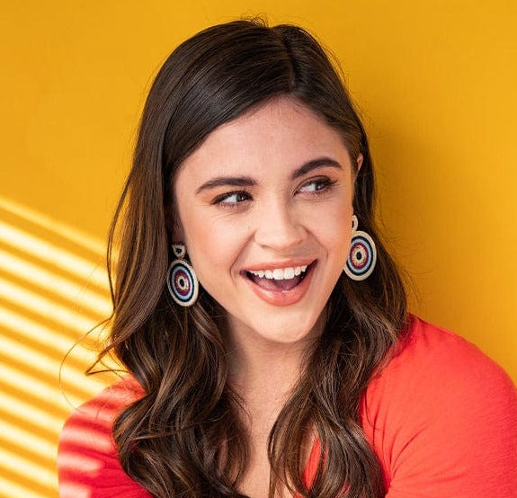Large Circle Earrings | Stripe Navy Magenta