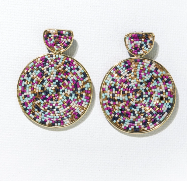 Large Circle Earrings | Confetti Navy Magenta