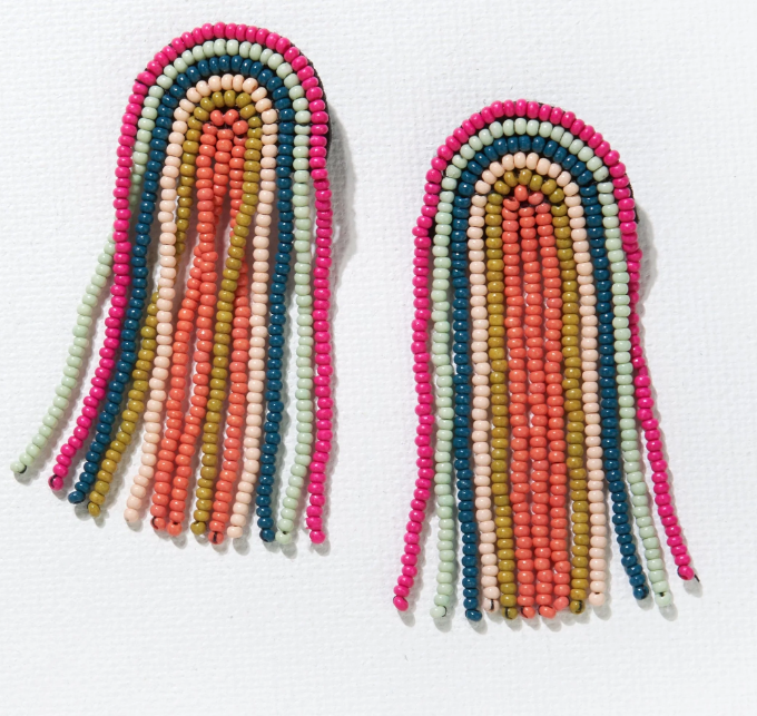 Beaded Rainbow Fringe Earrings | Multi Color
