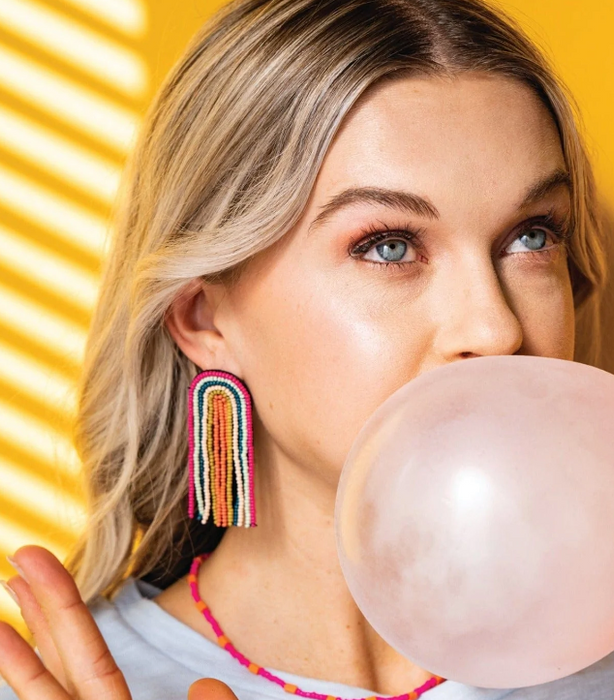 Beaded Rainbow Fringe Earrings | Multi Color