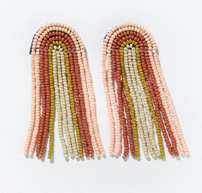 Beaded Rainbow Fringe Earrings | Blush