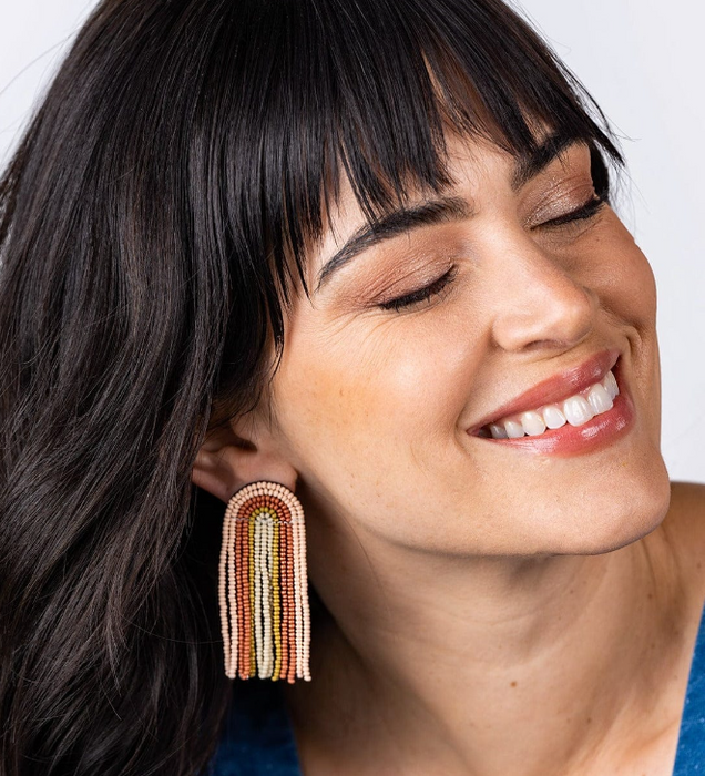 Beaded Rainbow Fringe Earrings | Blush