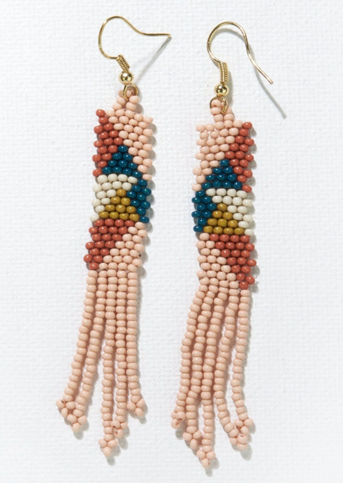 3.5" Slim Beaded Earring - Blush Teal Angles