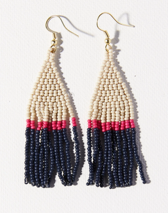 3.25" Fringe Earring - Ivory Navy
