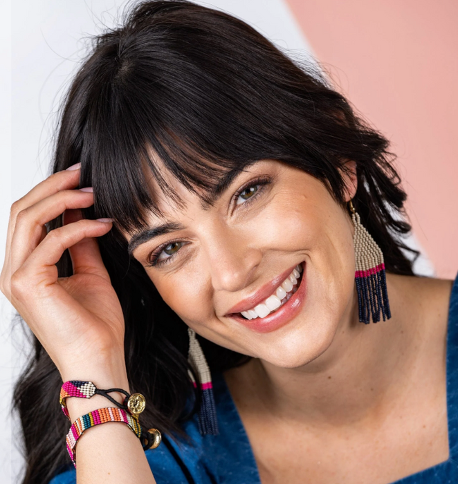 3.25" Fringe Earring - Ivory Navy