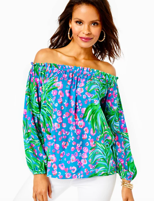 Blakely Long Sleeve Top | Turquoise Shore I Spy Engineered