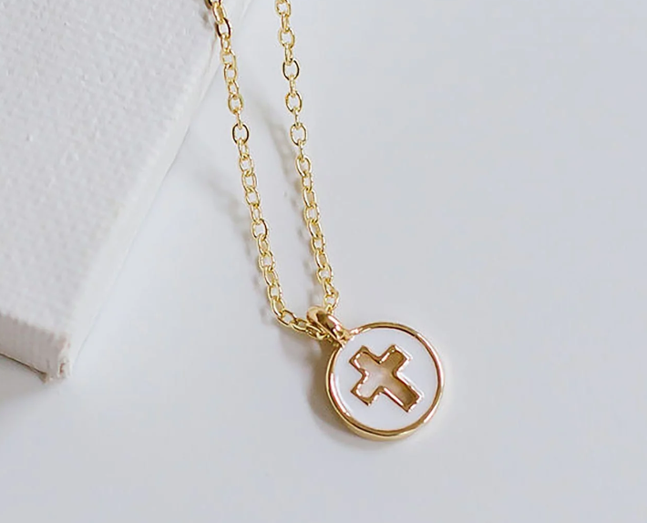 Bianca Enamel Cross Necklace | White