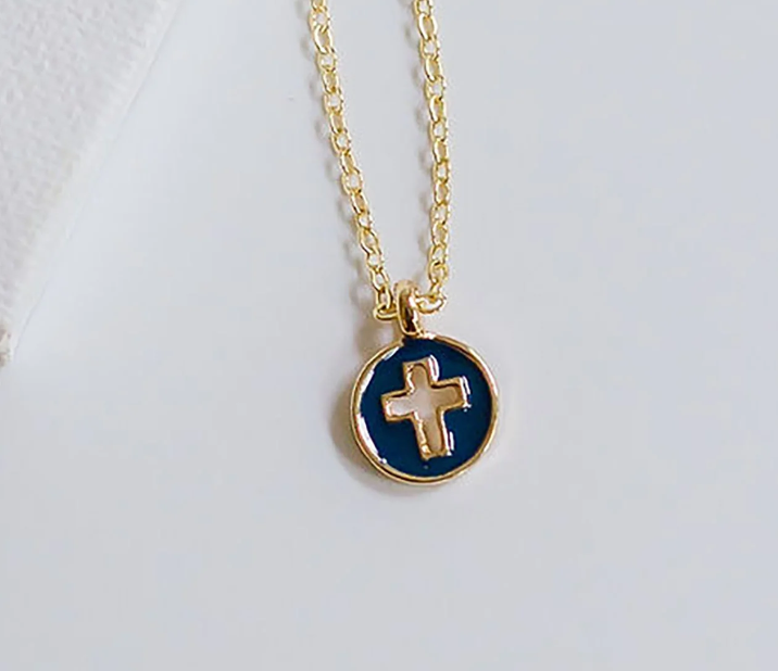 Bianca Enamel Cross Necklace | Navy